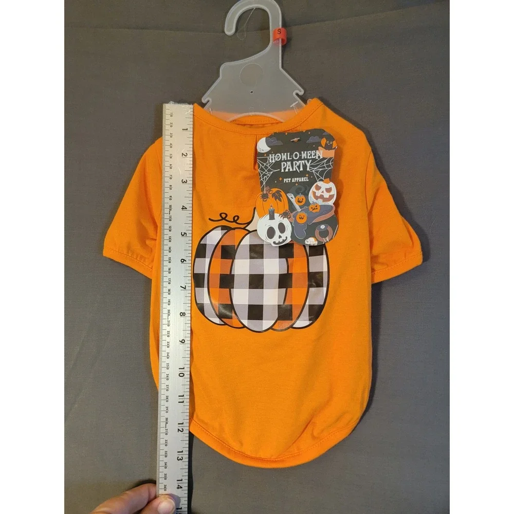 Howl-O-Ween Party Pumpkin Dog Shirt Small Orange NEW Plaid Halloween Pet Tee